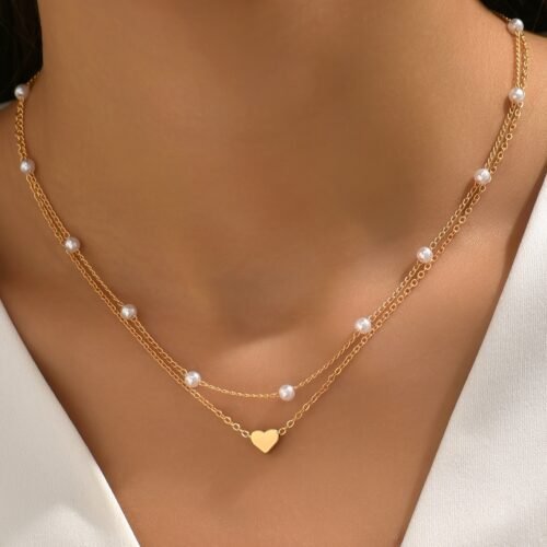 1pc Imitation Pearl Heart-Shaped Women's Necklace, Simple and Stylish Casual Attire, Valentine's Day Gift, Birthday Present