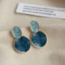 Elegant Blue Enamel Drop Earrings - French-Inspired, Stainless Steel Posts, Ideal for Weddings & Parties, Women's Boho-Chic Oval Studs, Pair