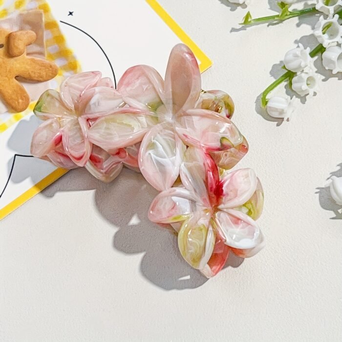 1pc Fashion Marble Pattern Egg Flower Hair Claw - Bohemian Style Plastic Shark Clip for Vacation and Everyday Wear, Floral Hair Accessory|Floral Hair Claw|Marble Pattern Texture - Image 16