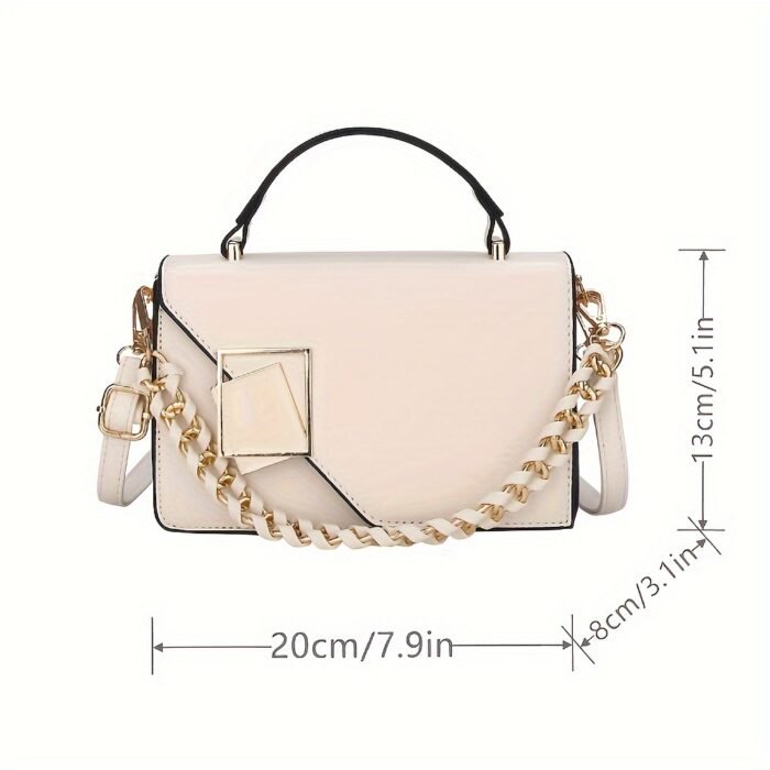 Metal-Decorated Square Handbag - Large Capacity, Lightweight, Portable | Mini Synthetic Flip Bag for Women, Perfect for Office, Business, Autumn & Winter - Image 7