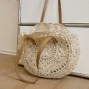 Summer Hollow Design Round Straw Tote Bag, Minimalist Woven Women's Tote Bag, Beach Bag, Suitable for All Seasons