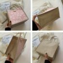 Chic Pink Floral Linen Tote Bag - Casual Japanese Bento Lunch Bag with Snap Closure, Hand Washable, Perfect for Women, Moms, and Students, Lightweight & Stylish, Ideal for Daily Use | Textured Woven Design