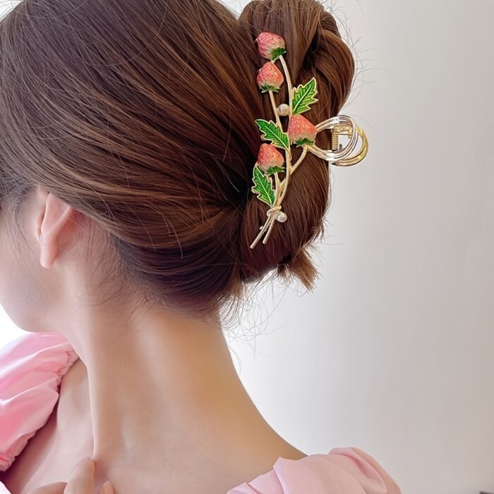 [1pc Strawberry Hair Claw] 1pc Trendy Strawberry Metal Hair Claw, Girl's Ponytail Large Hair Clip Accessories Headwear - Image 10