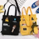 1pc Black and Yellow Canvas Tote Bag with Zipper Closure - Durable, Handwashable Messenger Bag for Students and Casual Use, Features Multiple Pockets and Adjustable Straps, Casual Accessory|Playful Design|Zippered Bag