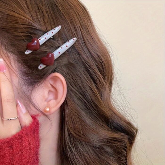 2pcs/4pcs Retro Fashion Heart Polka Dot Hair Clips, Cute Duckbill Clip, Bangs Barrette, High-End Edge Clamps Versatile Accessories for Spring and Summer - Image 4