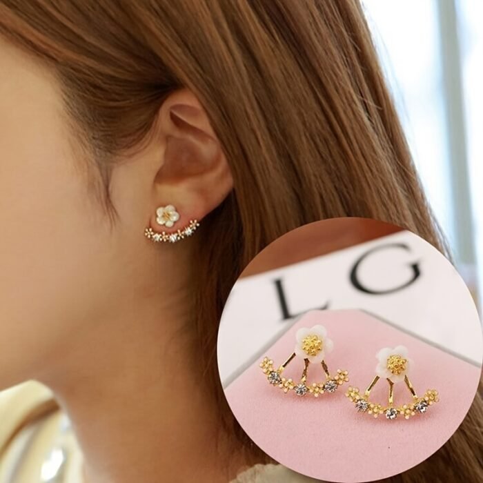 [New Flower Hanging Earrings Studs] Daisy New Korean Fashion Earrings Flower Back Hanging Studs - Image 7