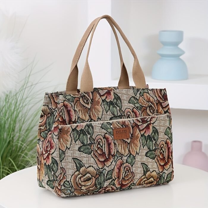 Women's Tote Bag New Product, Thickened Knitted Jacquard Fabric, Tote Bag, Work Portable Shopping Bag, Outing Storage Bag, Women's Bag, Retro, Large Capacity, Ethnic Style, Daily Use, Back-to- Season, Ramadan Festival, Square Bag, hand-carried bag, suitable for and office - Image 9