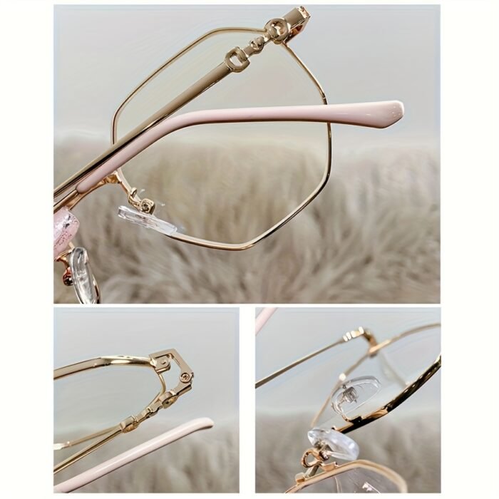 Chic Polygon Metal Frame Blue Light Blocking Glasses - Stylish Transparent Lens Eyewear for Women, Rose Golden Accents, Full-Rim Design, Perfect for Casual Outfits - Image 11