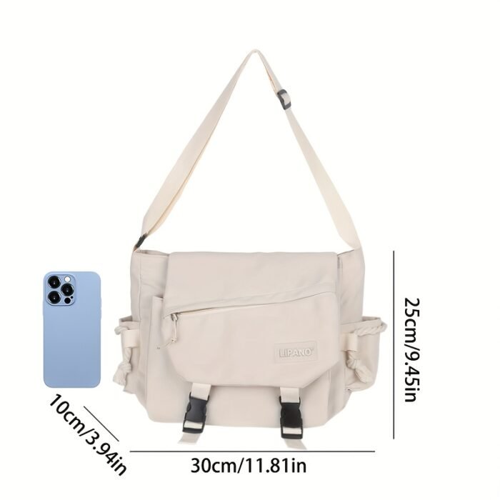 Harajuku style large capacity shoulder bag, retro workman's mail carrier bag, nylon crossbody bag for students with 4 badges included, fashionable bag suitable for men and women, perfect for back-to-school season - Image 4