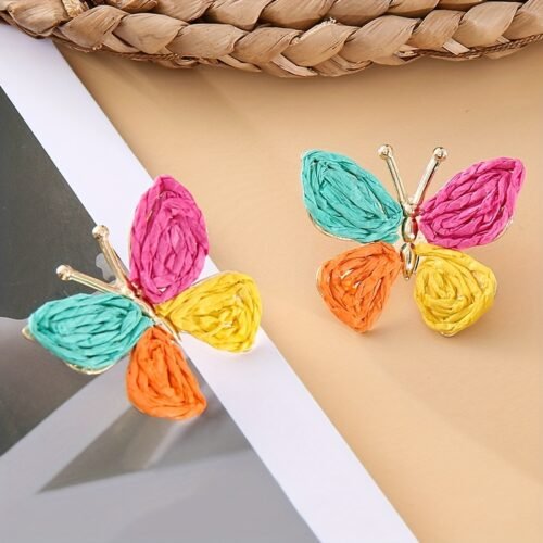 1 Pair Bohemian Colorful Butterfly Earrings for Women, KC Golden-Plated Lightweight Dangle Earrings with Multicolor Gradient Design, Perfect for Daily Wear, Parties, Travel & Gifts for Girlfriend/Mother, Cute Earrings, Party Accessories, Artistic Craftsmanship