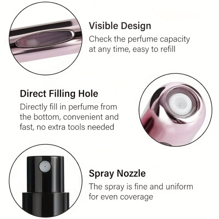 4pcs Portable 0.17oz Perfume Atomizer - Leak-Proof, Ideal for Travel, Refillable Design, Suitable for Perfume, Oil, Cologne, and Liquids, Metal Material, PVC Free, Perfume Atomizer - Image 4