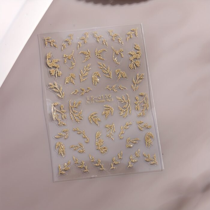 2pcs Golden Glitter Leaf Design Nail Stickers, Self-Adhesive Willow Leaf Pattern for DIY Salon, Women and 'S Nail Art Supplies LS-J - Image 11