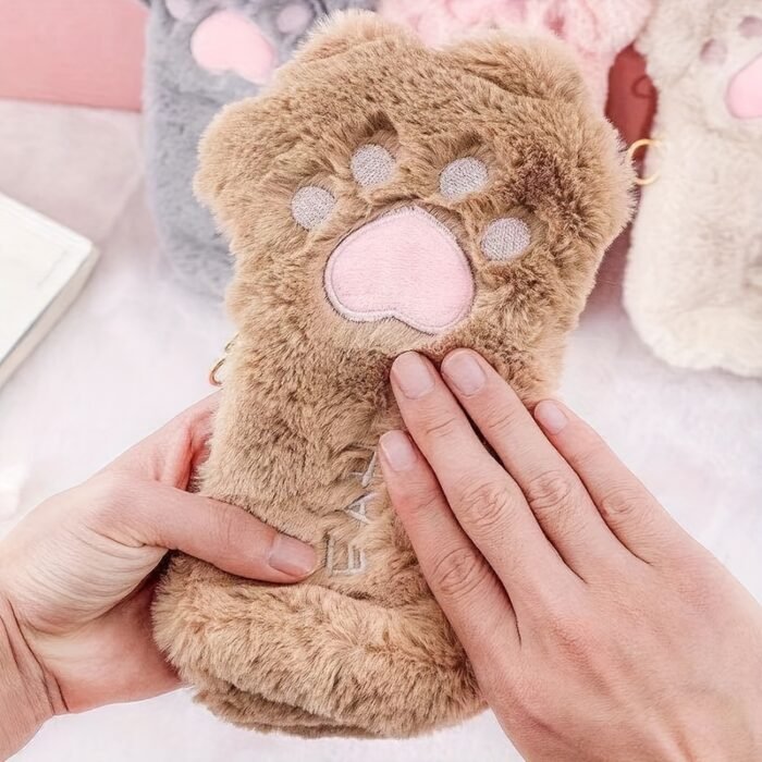 Cute Plush Cat Paw Pen Case, Large Capacity Korean Style Ins Fashion Stationery Pencil Pouch, Adorable Fluffy Pencil Holder for School and Office Supplies - Image 8
