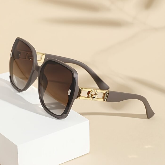 1pc Women'S Chic Rectangle Fashion Glasses with Electroplated + Rhinestone-Embellished Arms, PC Frame & Lens, Decorative Selfie Eyewear with Golden Buckle Detail, Fashion Glasses|Trendy Fashion Glasses|Polycarbonate Frame, Cute Glasses - Image 6