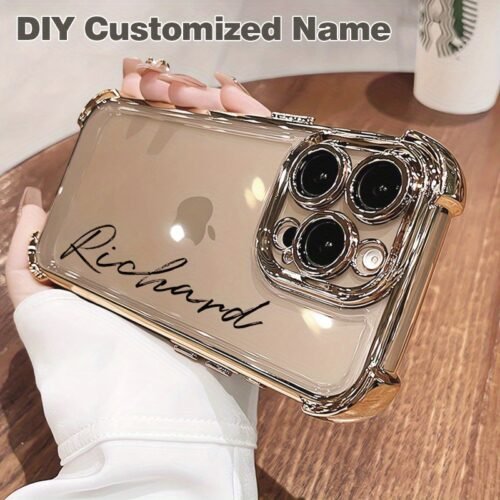 Custom Text Brand New Four-Corner Transparent Shockproof Phone Case Suitable for Iphone 16 Pro Max, 14, 13, 12, 11, And 15 Pro