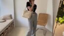 Chic Summer Woven Tote Bag - Korean Style, Beige Fabric with Floral Lace Detailing, Casual Small Crossbody Bucket Bag with White Strap and Polyester Lining, Casual Accessory | Floral Lace Bag | Buckle Closure