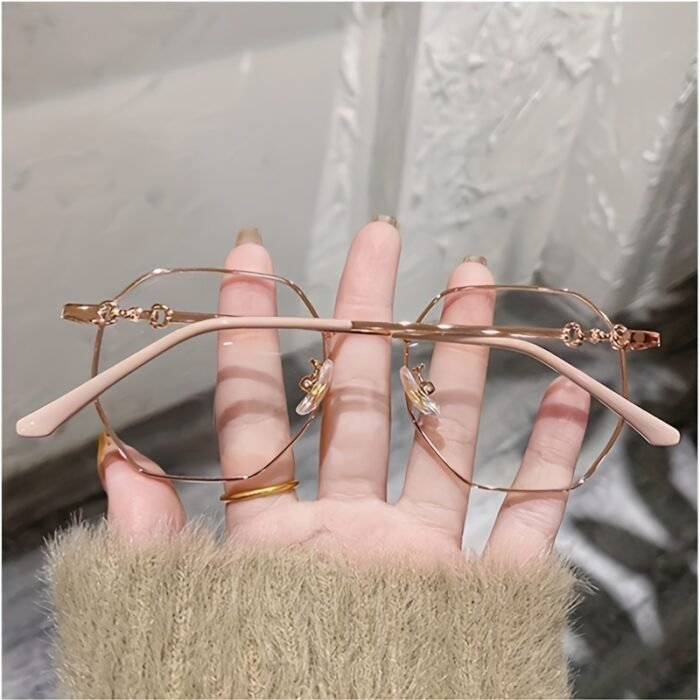 Chic Polygon Metal Frame Blue Light Blocking Glasses - Stylish Transparent Lens Eyewear for Women, Rose Golden Accents, Full-Rim Design, Perfect for Casual Outfits - Image 6