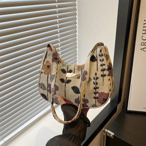 2025 New Women's Vintage Floral Print Corduroy Shoulder Bag - Small Square Crossbody Purse with Zipper Closure, Fixed Strap & Polyester Lining, Mixed Colors for Casual & Formal Outfits, Vintage Purse, Outfit Accessory, Soft Texture Purse