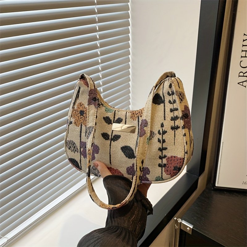 2025 New Women's Vintage Floral Print Corduroy Shoulder Bag - Small Square Crossbody Purse with Zipper Closure, Fixed Strap & Polyester Lining, Mixed Colors for Casual & Formal Outfits, Vintage Purse, Outfit Accessory, Soft Texture Purse