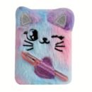 Adorable Mini Notebook with Cute Cat Design - Portable Small Diary with Pen Pocket, Ideal Gift for Students, Polyester Cover, Pink and White, Diary Accessories | Playful Design | Durable Cover
