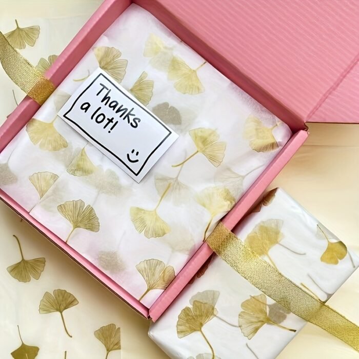 100 Sheets of Elegant Golden Ginkgo Leaf Design Tissue Paper, 50.8cm x 35.56cm Gift Wrapping Paper for Weddings, Valentine'S Day, Birthdays, Crafts, and Party Decorations - Ideal for Gift Bags and Party Favors, Gift Wrapping Paper | Elegant Gift Wrapping | Decorative Tissue Paper, Gift Wrapping Supplies - Image 7