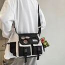 Large Capacity Nylon Messenger Bag for Students - Casual Japanese-Inspired Crossbody with Adjustable Strap, Contrasting Colors, and Badge Set - Ideal for School and Shopping, School Shoulder Bag|Contrasting Colors Bag|Adjustable Strap Bag