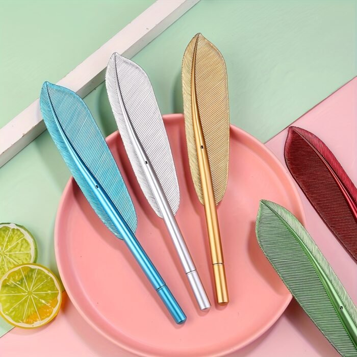 6pcs Multicolor Feather Ballpoint Pens, Fine Point PVC Writing Pens with Metallic Accents for Office & School Use (Assorted Colors) - Image 3