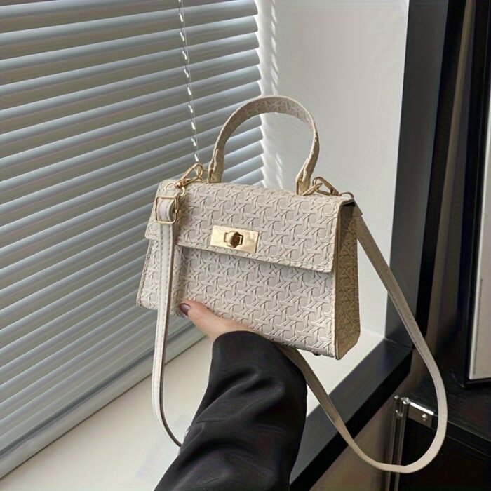 Elegant White Crossbody Bag with Golden-Tone Hardware & Floral Embossed Design - Versatile Women'S Shoulder Bag for Walking, Shopping, Travel, and Parties - Lock Closure, Detachable Strap, Everyday Carry Bag | Elegant Women'S Bag | Glossy Finis - Image 6