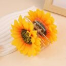 Single Bohemian Sunflower Hair Clip - Faux Flower Hair Accessory with Layered Petals & Yellow Centers, Beige & Brown Striped Design for Women, Casual Vacation & Everyday Hairstyles (Khaki//Yellow), Cute Hair Accessories, Vibrant Floral Accessory, Intricate Petal Texture