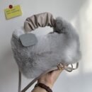 Women's Plush Faux Fur Crossbody Bag with Adjustable Strap & Zipper Closure - Sparkling Accents, Anti-Theft Design, Multiple Colors (Khaki/Light Gray/Beige/Pink) for Commuting & Casual Outings, Crossbody Purse, Winter Fashion Accessory, Soft Texture Purse
