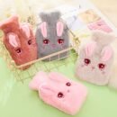 1pc Cute Bunny Plush Hot Water Bottle - Soft Pink & Gray Rabbit Ear Hand Warmer for Winter Comfort, Cozy Fleece Material, Adorable Design for Cold Weather