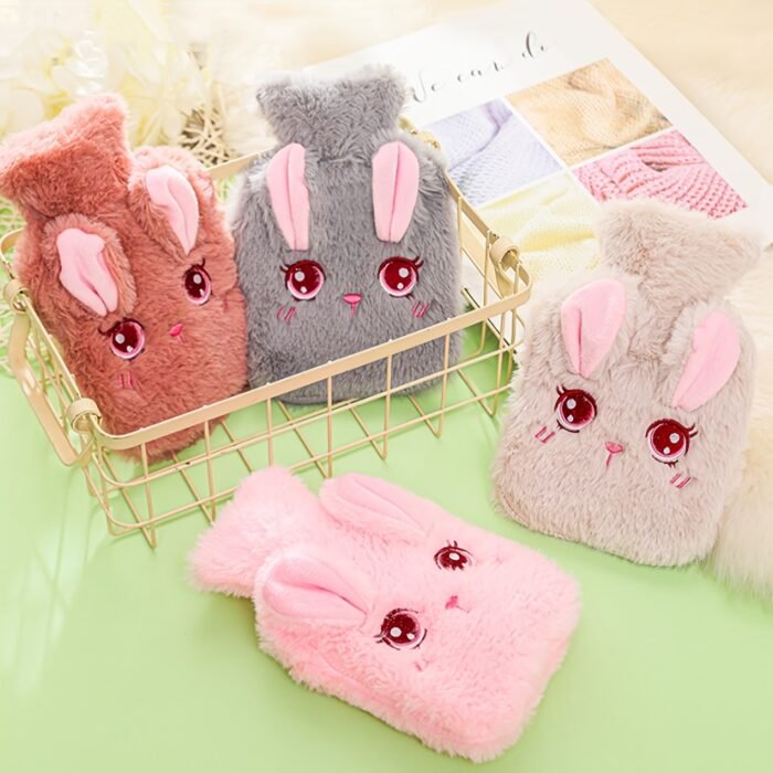 1pc Cute Bunny Plush Hot Water Bottle - Soft Pink & Gray Rabbit Ear Hand Warmer for Winter Comfort, Cozy Fleece Material, Adorable Design for Cold Weather - Image 2