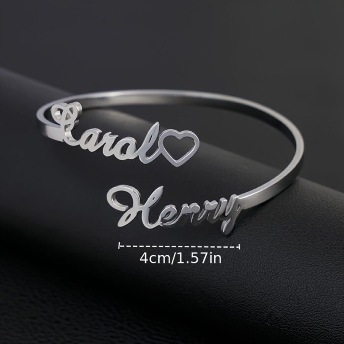 Custom Engraved Stainless Steel Intertwined Hearts Name Bracelet - Personalized Two Names Jewelry Gift for Her, Him, Mom, Wife - Valentine's Day, Anniversary, Mother's Day, Wedding, Birthday - Elegant Retro Style Durable Casual Attire, Heart Charms for Bracelets, Special Occasion, Stylish Accessory, Highquality Finish, Couples Accessory - Image 4