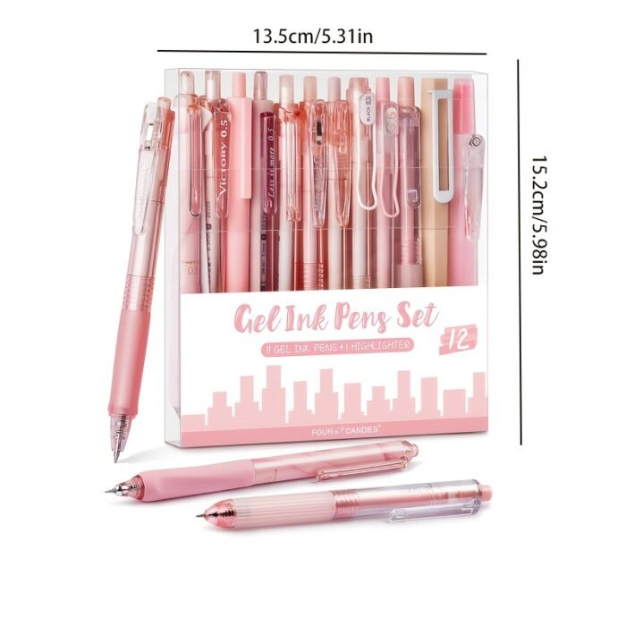 Pastel Gel Ink 0.5mm Fine Point Retractable Four Candies 12Pack Pen Set, 11 Pack Black Ink Pens with 1Pack Highlighter for Writing, Cute Note Taking Pens for School Office - Image 2