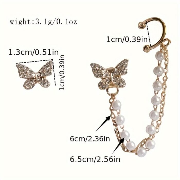 1 Pair of Temperament Simple Irregular Imitation Chain Tassel Butterfly Micro Drill Earrings Ear Clip Set for Girls, Valentine's Day Party Fairy Earrings - Image 5