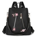 Stylish Floral Embroidered Backpack - Lightweight Anti-Theft Large Capacity Unisex Daypack with Adjustable & Detachable Straps, Zipper Closure, Polyester Lining for Commuting, Travel, School, Travel Backpack