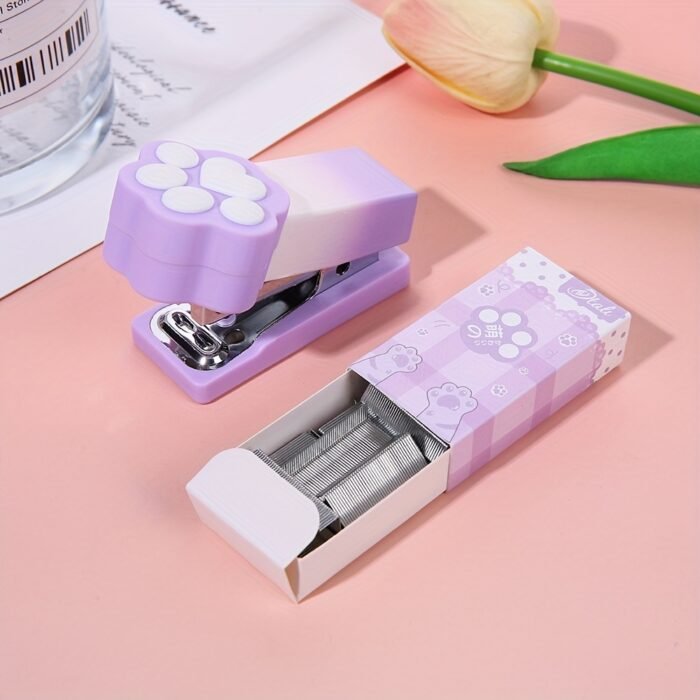 Mini Cartoon Stapler Set - Cute Portable Handheld Iron Staplers for Office and Student Use, Pastel Colors, Paw Design, Ideal for Organizing Papers and Cultural Supplies - Image 7