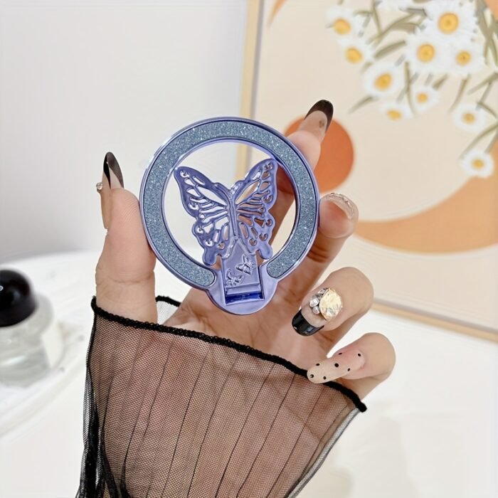 1pc Glitter Butterfly Stand Ultra-Thin Magnetic Wireless Charging Foldable Back Adhesive Phone Case Universal Ring Holder - Image 6
