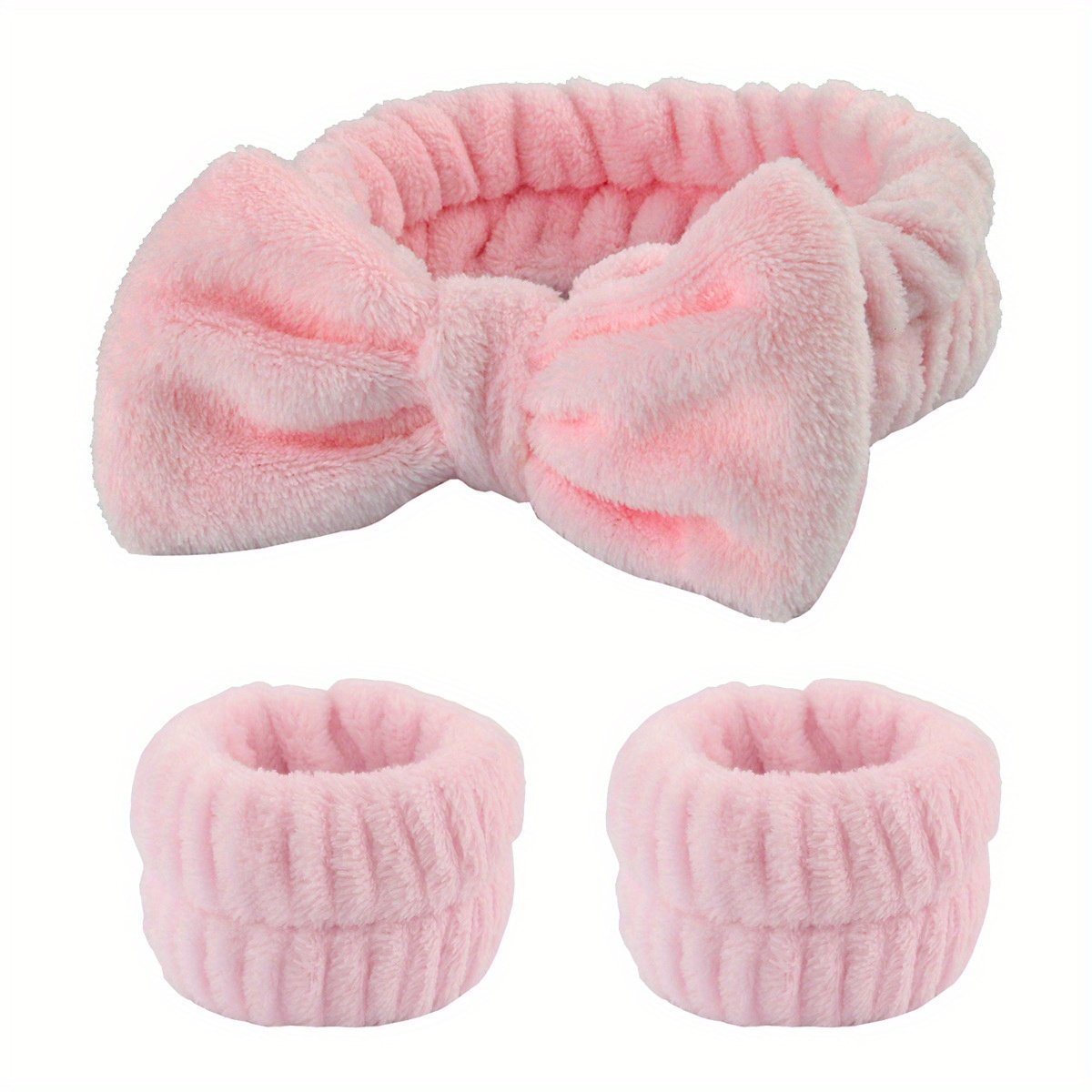 Solid Color Butterfly End Headband Wristband Set Women'S Wash Beauty Makeup Headband Wrist Flannel Hair Accessories Headwear Face Wash Headband Wrist Set Plush Elastic Headband Ladies Accessories Set