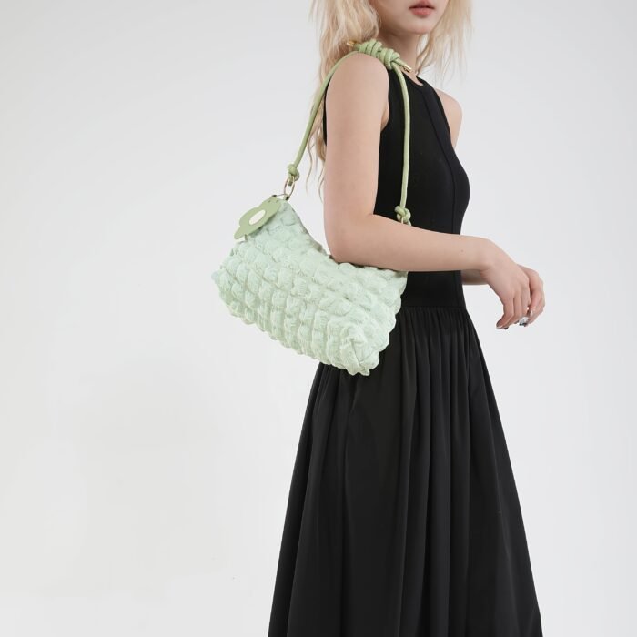Chic Bubble Flower Shoulder Bag for Women, Lightweight Pleated Tote for Shopping & Daily Commute, Versatile Single-Strap & Crossbody Bag in Black, Pink, White - Polyester Lined, Zip Closur - Image 10