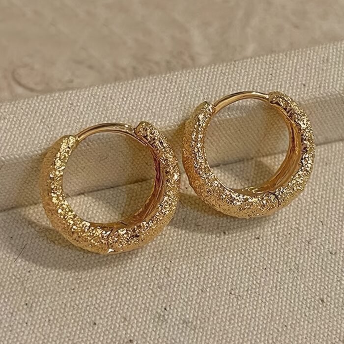 Elegant Vintage-Inspired Geometric Hoop Earrings for Women - Copper with Golden-Tone Glitter, Intricate Detailing, Versatile for Daily Wear & Parties, Retro Style Jewelry, Cute Earrings, Party Accessories, Textured Jewelry - Image 6