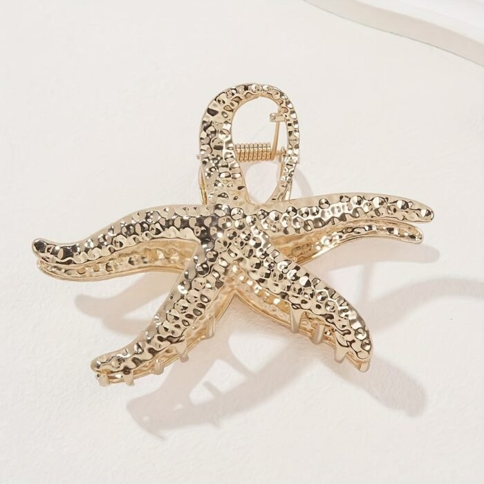 1pc Oversized Metal Starfish Hair Claw Clip - Retro Ocean Style Hair Accessory, Golden-Tone Alloy for Women, Perfect for Beach Vacations & Casual Outfits, Beach Vacation Accessory | Elegant Hair Accessory | Durable Metal Constructio - Image 9