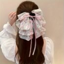 1pc Large Floral Bow Hair Claw Clip - Blue Orange Black White Spring Summer Hair Accessories for Women, Mother’s Day Gift, Party & Everyday Use, Hair Styling Accessories, Elegant Hairpiece