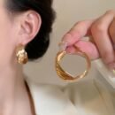 Elegant Golden-Tone Textured Hoop Earrings for Women - Perfect for Parties, Daily Wear & Special Occasions, Banquets, Music Festival, Travel Photography