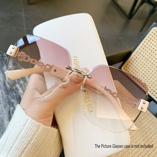 [Stylish Eyeglasses] Stylish Eyeglasses | Chain Temple Large Frame Retro Rimless Edge Trimmed Glasses