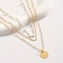 1pc Layered Necklace Simple Round Piece Pendant Necklace Faux Pearl Beaded Necklace Stylish Jewelry