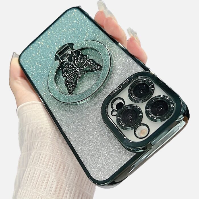 [Glitter Case] Wireless Charging Magnetic Case | Fashion Girl Glitter Transparent For IPhone 16 15 11 12 13 14 Pro Max Plus | Butterfly Holder Stand Cover - Image 18
