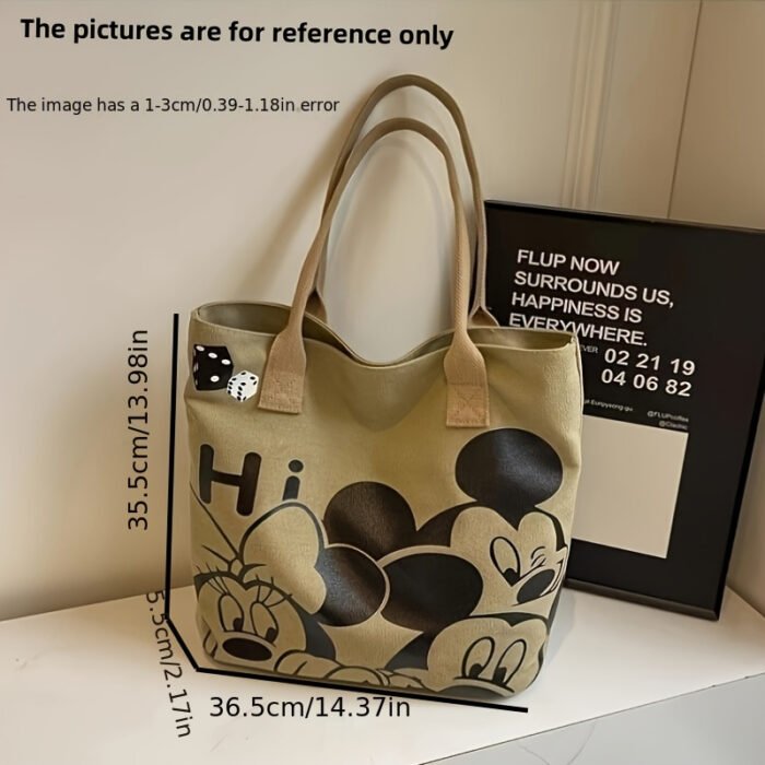 [ Authorized] Disney New 1pc Minnie Cartoon Canvas Bag Ladies Thickened New Large Capacity Handbag Commuting Shoulder Tote - Image 2