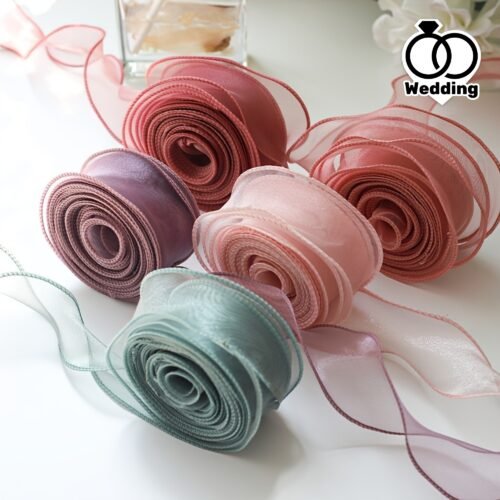 9.14 meter Sheer Chiffon Ribbon - Elegant Organza Satin for Gift Wrapping, Cake Decorating, Bouquets, Wedding Crafts & DIY Projects - Available in Gray, White, Pink, Red, Green, Golden, Black, Festive Decorating | Flowing Texture Ribbon | Organza Satin Ribbon