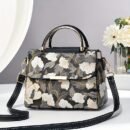 Elegant Floral Print Women's Handbag - Stylish Crossbody Bag with Golden-Tone Hardware, White Base & Black/Beige Floral Pattern, Lightweight & Spacious for Everyday Use